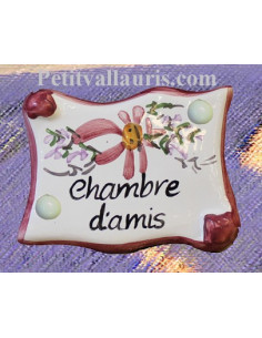 Plaque de porte parchemin rose "Chambre d'amis" 