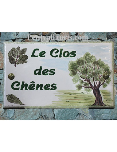 Plaque de Villa rectangle décor et texte personnalisé Le Clos des Chênes