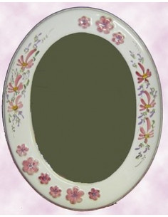Miroir ovale décor Fleuri rose et Fleur en relief