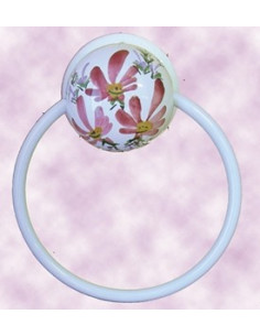 Porte serviette mural décor Fleuri rose (anneau métal)