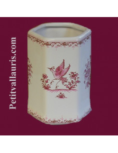 Tube-pot hexagonal décor Tradition Vieux Moustiers rose