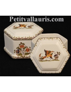 Boîte à bijoux hexagonale décor Tradition Vieux Moustiers polychrome