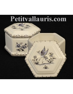 Boîte à bijoux hexagonale décor Tradition Vieux Moustiers bleu