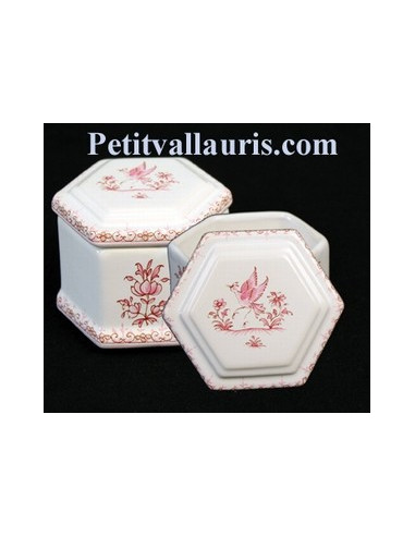 Boîte à bijoux hexagonale décor Tradition Vieux Moustiers rose