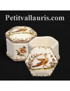 Boîte hexagonale miniature décor Tradition Vieux Moustiers polychrome