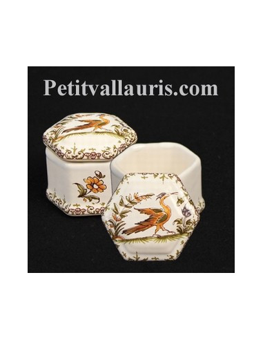 Boîte hexagonale miniature décor Tradition Vieux Moustiers polychrome