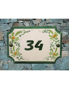 Plaque de Maison rectangle décor fleurs vertes inscription personnalisée verte