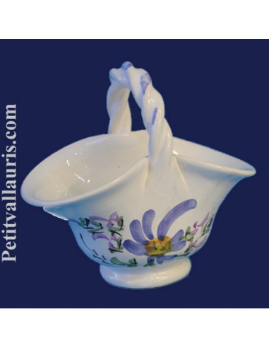 Panier miniature en faïence décor Fleuri bleu
