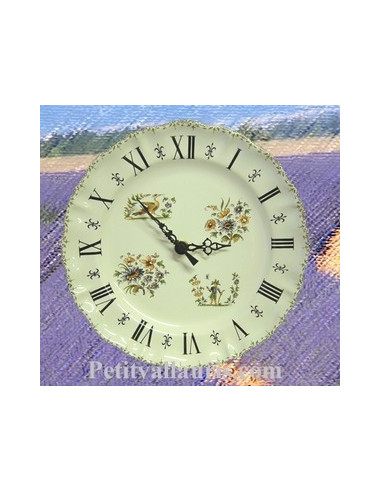 Horloge faïence de style décor Tradition Vieux Moustiers poly chiffres romains