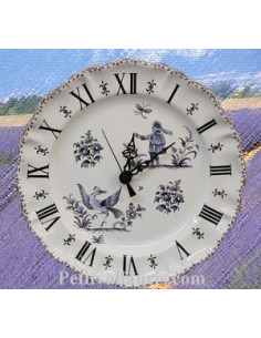 Horloge faïence de style décor Tradition Vieux Moustiers bleu