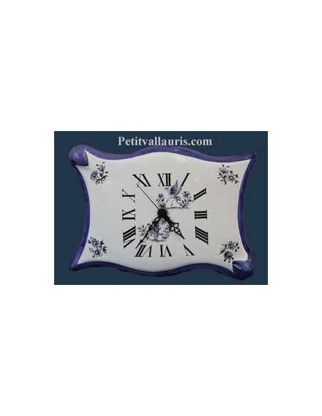 Horloge faïence modèle parchemin décor Tradition Vieux Moustiers bleu