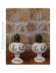Lampe bec à pétrole décor Tradition Vieux Moustiers polychrome(montage au choix)