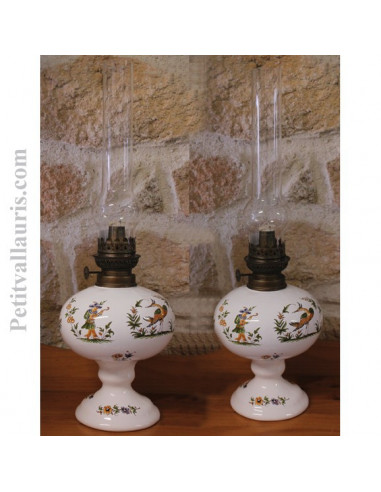 Lampe bec à pétrole décor Tradition Vieux Moustiers polychrome(montage au choix)
