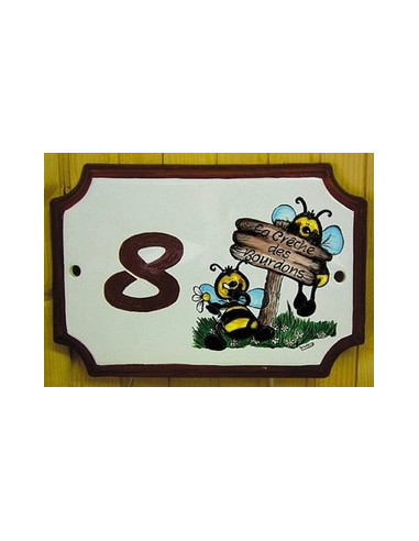 Plaque de Maison rectangle décor et texte personnalisés abeilles BD inscription et bord rouille