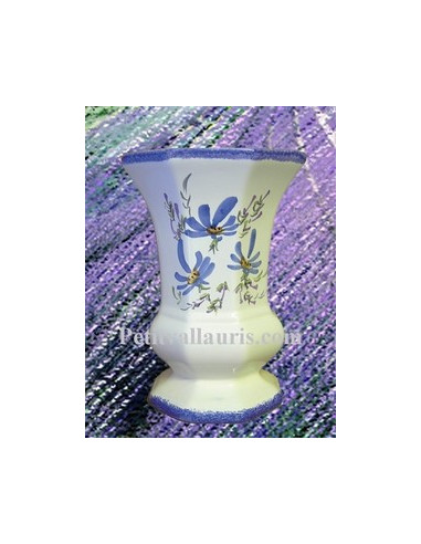 Vase Medicis en faïence décor Fleuri bleu Taille 3 