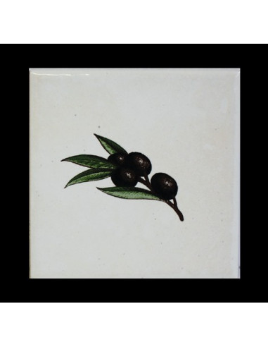 Carreau décor brin olives noires 10 x 10 cm