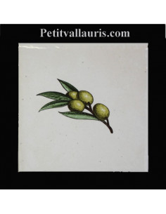 Carreau décor brin olives vertes 10 x 10 cm
