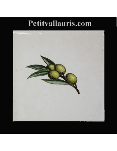 Carreau décor brin olives vertes 10 x 10 cm