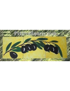 Fresque sur 3 carreaux brin d'olives 15 x 15 cm fond jaune