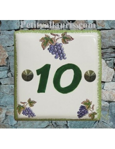 Numéro de rue ou de maison décor grappe de raisin pose horizontale chiffre vert