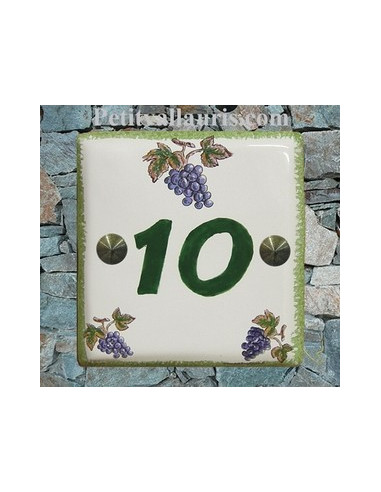 Numéro de rue ou de maison décor grappe de raisin pose horizontale chiffre vert