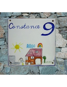 Plaque texte et décor personnalisé pour votre maison décor d'après dessin d'enfant texte bleu