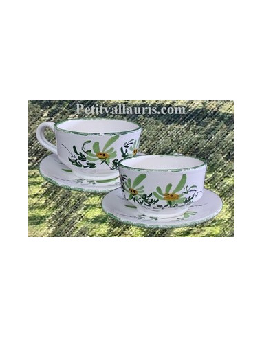 Tasse à thé et sous tasse décor Tradition Vieux Moustiers polychrome