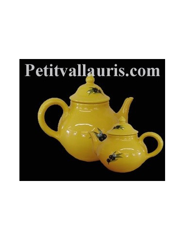 Théière couleur jaune provençale décor Olives noires