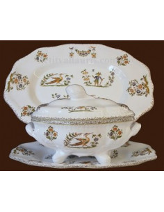 Petite soupière de style avec son assiette décor Tradition Vieux Moustiers bleu