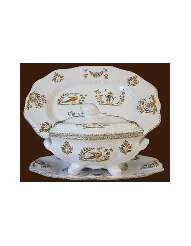 Petite soupière de style avec son assiette décor Tradition Vieux Moustiers bleu