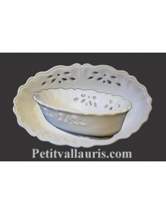 Corbeille à fruit ou à pain ovale décor ajouré fleur verte