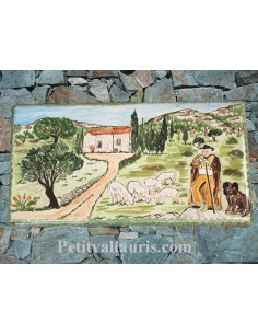 Plaque pour maison en céramique décor Berger, Mouton et Ferme