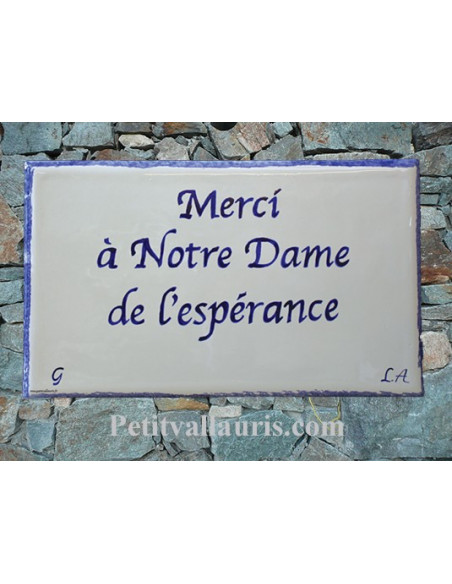 Plaque de maison forme rectangle Notre dame de l'Espérance