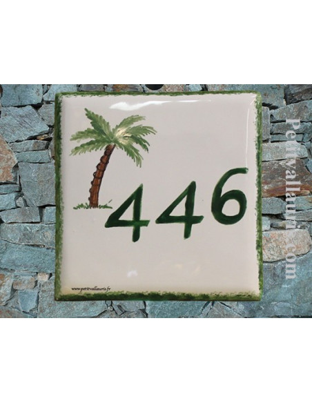 Numéro de maison en faïence décor palmier 