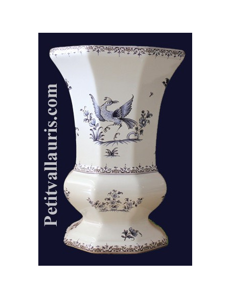 Vase Medicis Taille 2 en faïence décor Tradition Vieux Moustiers bleu