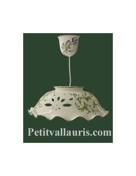 Suspension décorative céramique décor Fleuri vert D40