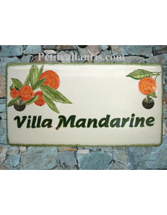 Plaque de Maison rectangle décor personnalisé les mandarines inscription verte