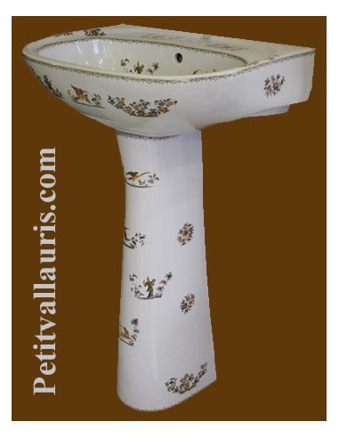 Lavabo avec colonne décor Tradition Vieux Moustiers polychrome