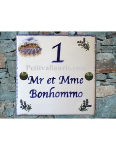 Plaque personnalisée pour votre maison décor mas provençal et lavandes inscription bleue