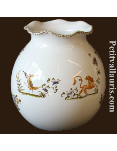 Vase boule dentelle en faïence décor Tradition Vieux Moustiers polychrome