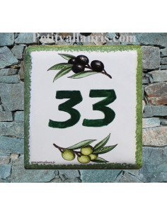 Numéro de maison décor brins d'olives vertes et noires pose horizontale