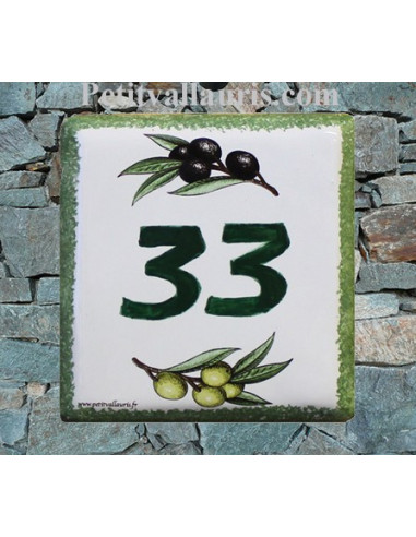 Numéro de maison décor brins d'olives vertes et noires pose horizontale
