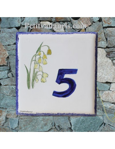 Numéro de Maison pose horizontale décor cactus chiffre bleu