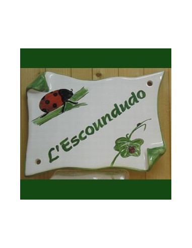 Plaque de Maison parchemin décor coccinelles modèle expo inscription l'Escoundudo