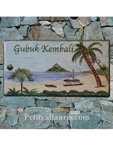 Plaque nom de maison en céramique décor plage exotique