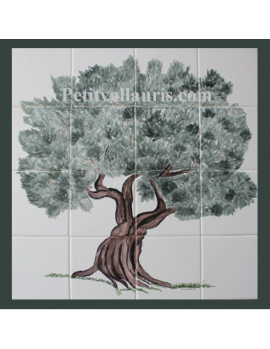 Fresque sur carrelage en faïence décor vieil olivier
