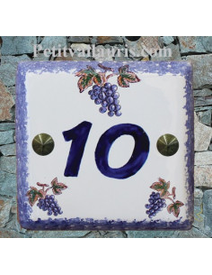 Numéro de rue ou de maison décor grappe de raisin pose horizontale chiffre bleu