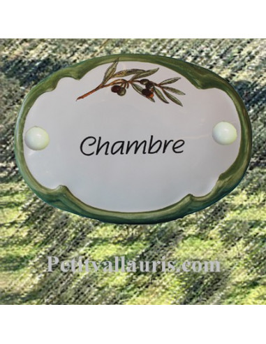 Plaque de porte ovale inscription Chambre brin d'olivier