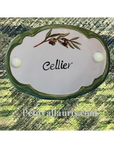 Plaque de porte ovale inscription Cellier brin d'olivier