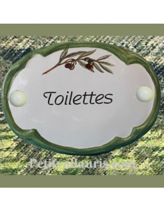 Plaque de porte ovale inscription toilettes décor brin d'olivier